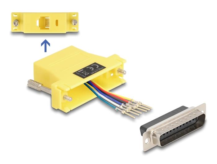 Delock D-Sub 25 Pin Stekker naar RJ12 Aansluiting Montageset geel
