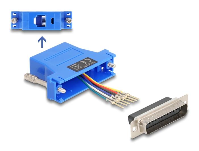 Delock D-Sub 25 Pin Stekker naar RJ12 Aansluiting Montagekit blauw