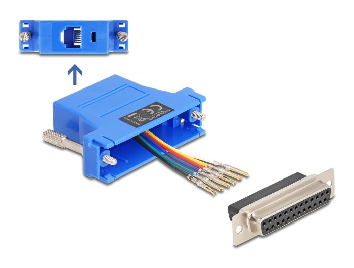 Delock D-Sub 25 Pin connector naar RJ12 connector montagekit blauw