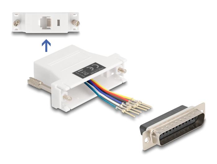 Delock D-Sub 25 Pin Stekker naar RJ12 Aansluiting Montageset wit