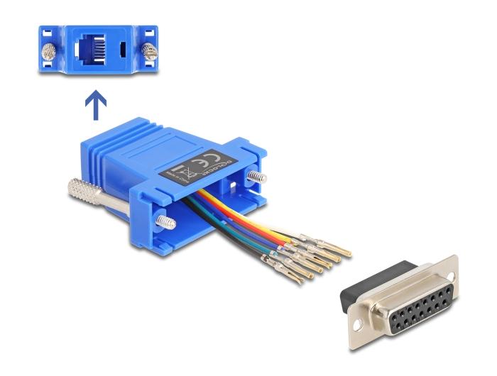 Delock D-Sub 15 Pin connector naar RJ12 connector montageset blauw