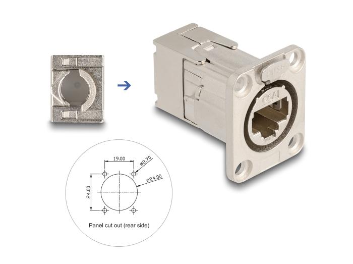 Delock D-type RJ45 inbouwbus met LSA-aansluiting Cat.6A STP metaal