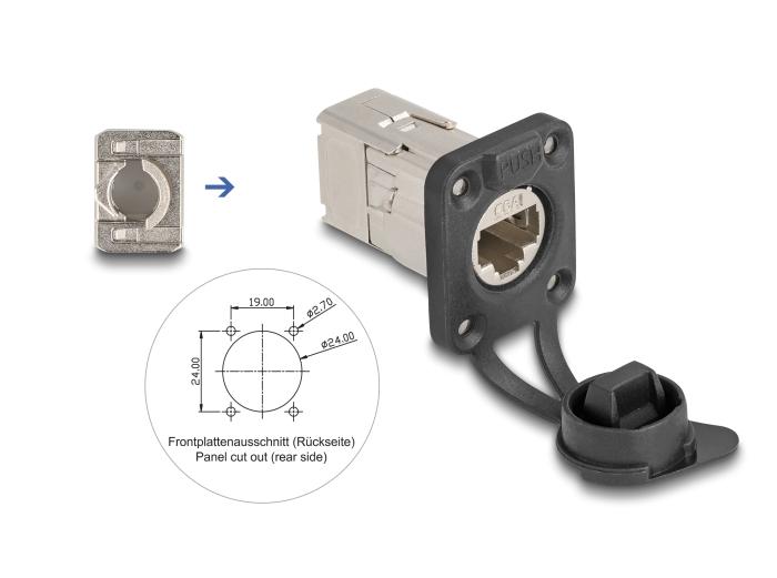 Delock D-type RJ45 inbouwconnector met LSA aansluiting Cat.6A STP met beschermkap