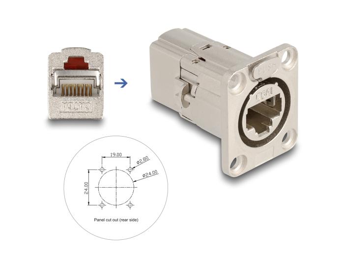 Delock D-type RJ45 inbouwconnector / koppeling Cat.6A STP metaal