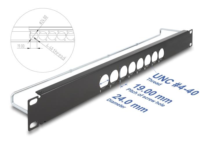 Delock 19″ D-type patchpaneel met ontlastingsrail 8 poort centraal 1 HE sc