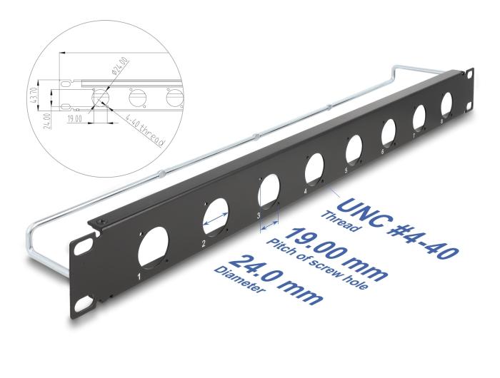 Delock 19″ D-type patchpaneel met ontlastingsrail 8 poort 1 HE zwart