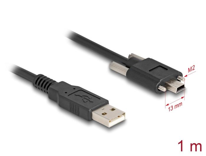 Delock USB 2.0 Kabel Type-A Stekker naar Type Mini-B Stekker met schroefbevestiging