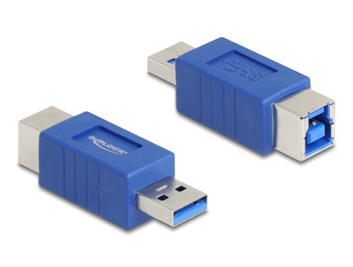 Delock USB 5 Gbps Adapter USB type-A stekker naar USB type-B connector (gekruist)