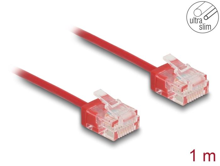 Delock RJ45 netwerkkabel Cat.6 UTP Ultra Slim 1 m rood met korte stekkers
