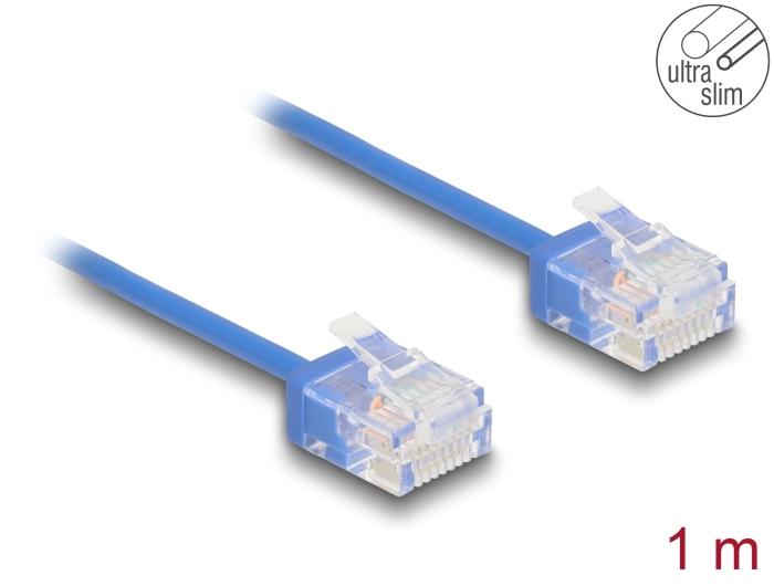 Delock RJ45 netwerkkabel Cat.6 UTP Ultra Slim 1 m blauw met korte stekkers