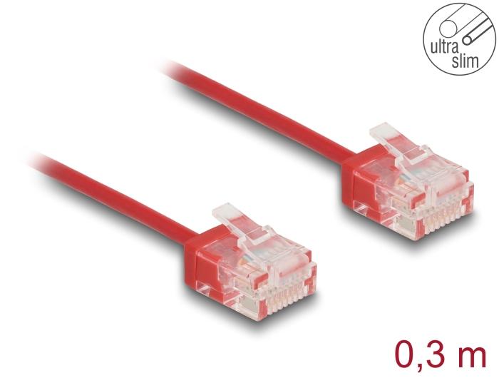 Delock RJ45 netwerkkabel Cat.6 UTP Ultra Slim 0,3 m rood met korte stekkers