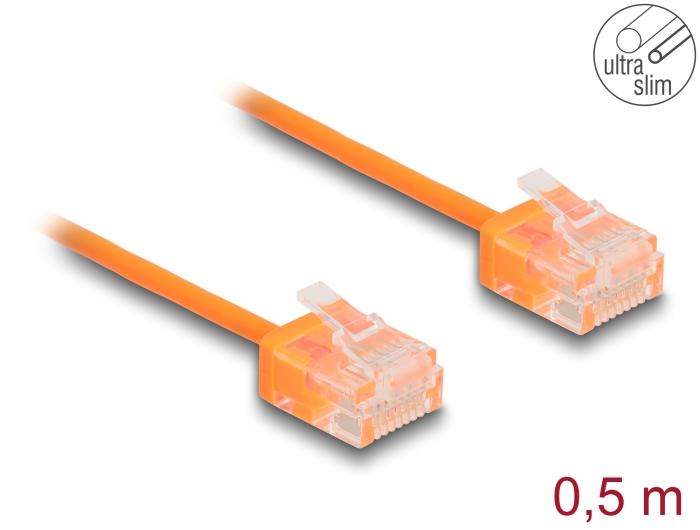 Delock RJ45 Netwerkkabel Cat.6 UTP Ultra Slim 0,5 m oranje met korte stekkers