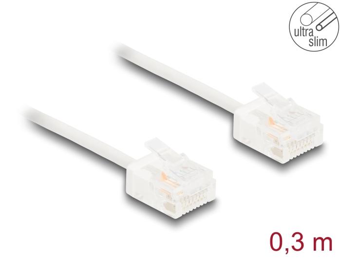 Delock RJ45 netwerkkabel Cat.6 UTP Ultra Slim 0,3 m wit met korte stekkers