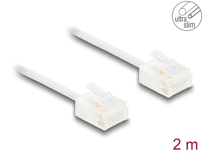 Delock RJ45 Netwerkkabel Cat.6 UTP Ultra Slim 2 m wit met korte stekkers