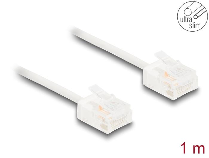 Delock RJ45 Netwerkkabel Cat.6 UTP Ultra Slim 1 m wit met korte stekkers