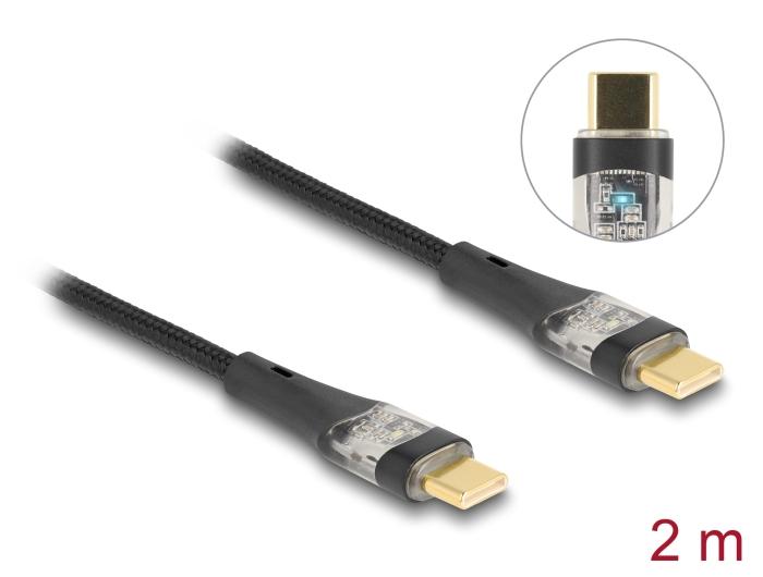 Delock USB 2.0 snellaadkabel USB Type-C™ Stekker naar Stekker transparant
