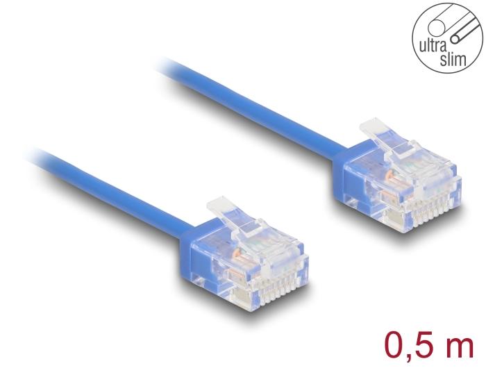 Delock RJ45 Netwerkkabel Cat.6 UTP Ultra Slim 0,5 m blauw met korte stekkers