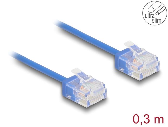 Delock RJ45 netwerkkabel Cat.6 UTP Ultra Slim 0,3 m blauw met korte stekkers