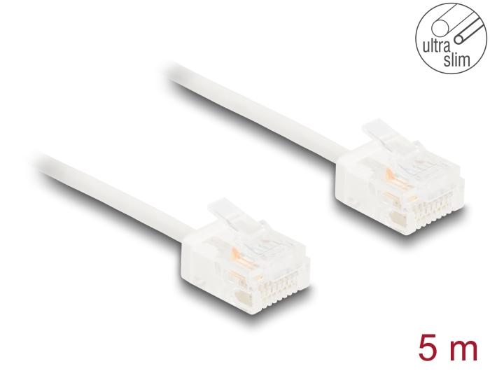 Delock RJ45 netwerkkabel Cat.6 UTP Ultra Slim 5 m wit met korte stekkers
