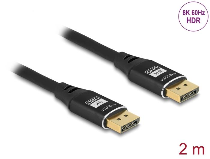 Delock DisplayPort Kabel 8K 60 Hz 2 m zwart Metaal