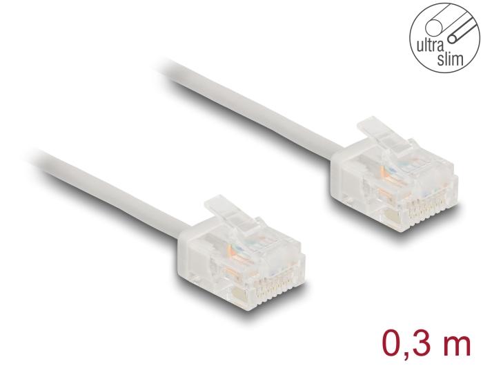 Delock RJ45 Netwerkkabel Cat.6 UTP Ultra Slim 0,3 m grijs met korte stekkers