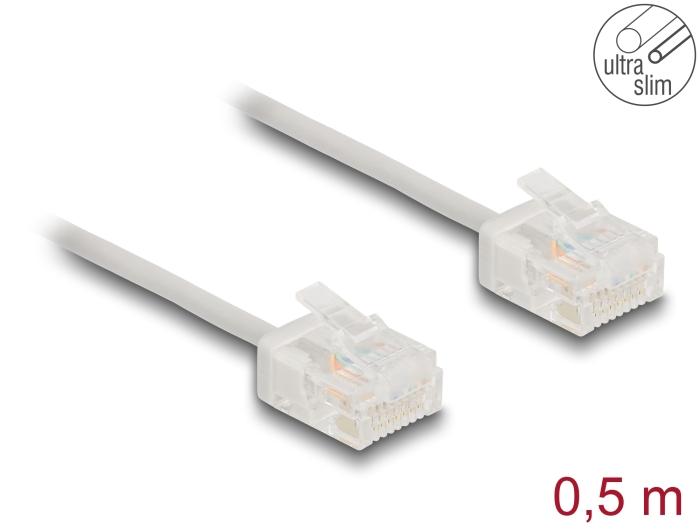 Delock RJ45 Netwerkkabel Cat.6 UTP Ultra Slim 0,5 m grijs met korte stekkers