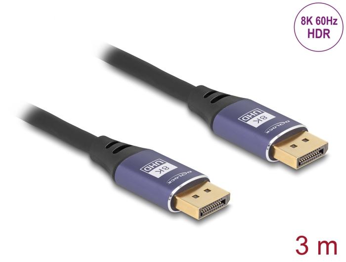 Delock DisplayPort Kabel 8K 60 Hz 3 m paars Metaal