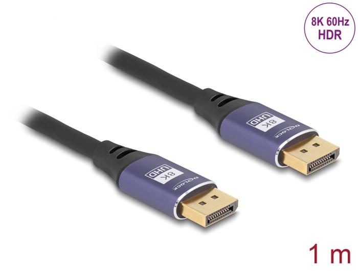 Delock DisplayPort Kabel 8K 60 Hz 1 m paars Metaal