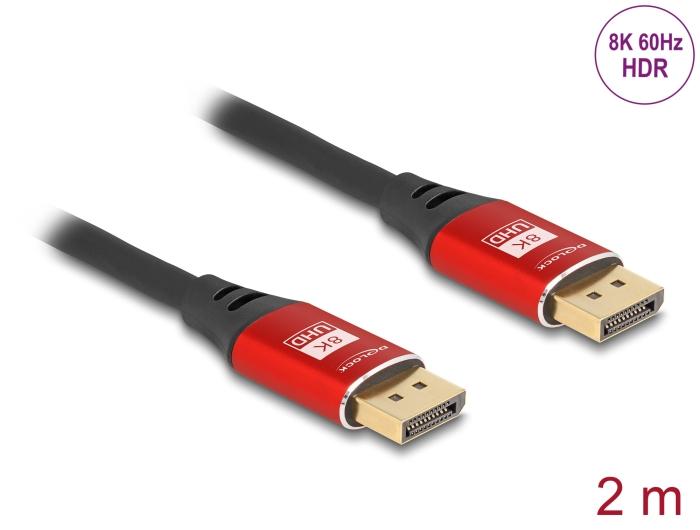 Delock DisplayPort Kabel 8K 60 Hz 2 m rood Metaal