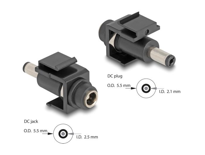 Delock Keystone Module DC 5,5 x 2,5 mm Jack naar DC 5,5 x 2,1 mm Stekker sc