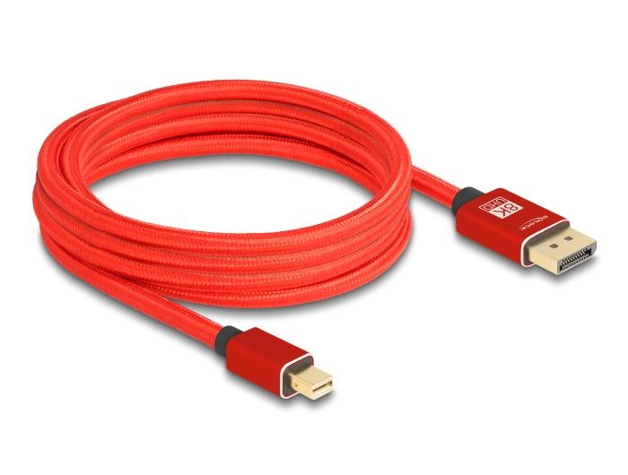 Delock Mini DisplayPort naar DisplayPort Kabel 8K 60 Hz 3 m rood Metaal zonder