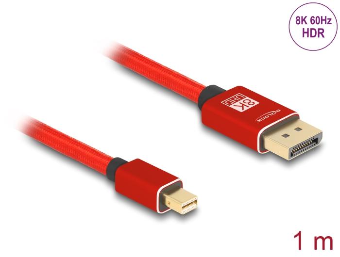 Delock Mini DisplayPort naar DisplayPort Kabel 8K 60 Hz 1 m rood Metaal zonder