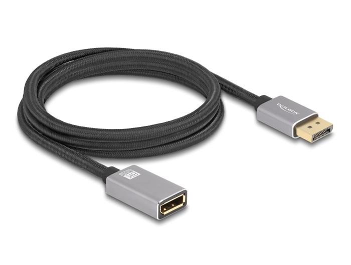 Delock DisplayPort verlengkabel 8K 60 Hz 2 m grijs metaal zonder vergrendeling