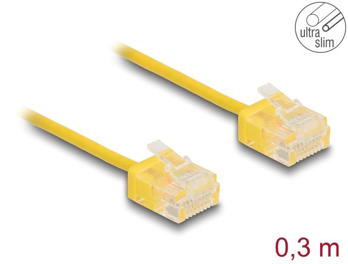 Delock RJ45 netwerkkabel Cat.6 UTP Ultra Slim 0,3 m geel met korte stekkers