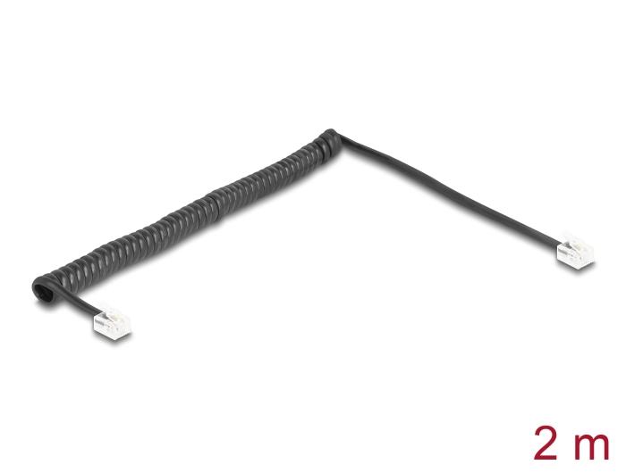 Delock Telefoonkabel / Spiralkabel RJ11 Stekker naar RJ11 Stekker zwart 2 m