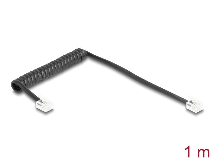 Delock Telefoonkabel / Spiralkabel RJ11 Stekker naar RJ11 Stekker zwart 1 m