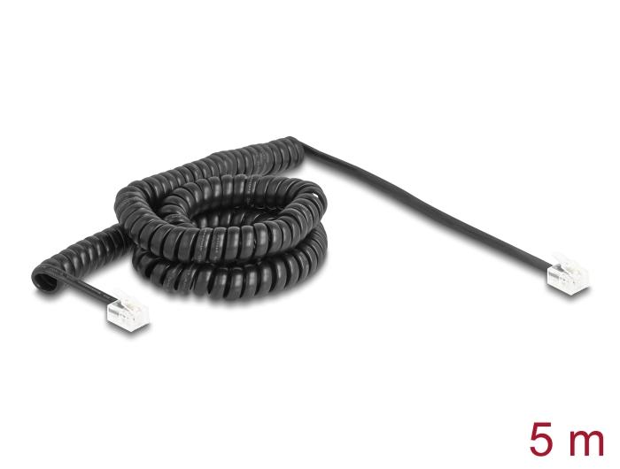 Delock Telefoonkabel / Spiralkabel RJ11 Stekker naar RJ11 Stekker zwart 5 m