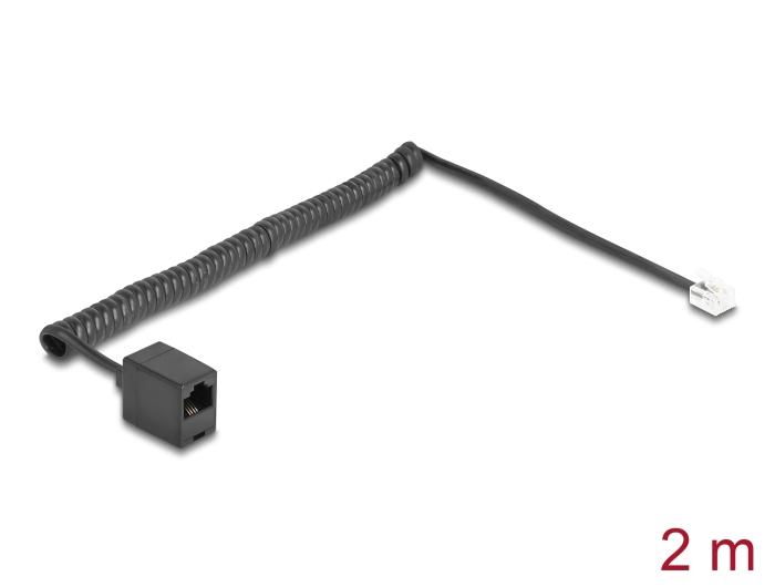 Delock Telefoonkabel / Spiralkabel RJ11 Stekker naar RJ45 Aansluiting zwart 2 m