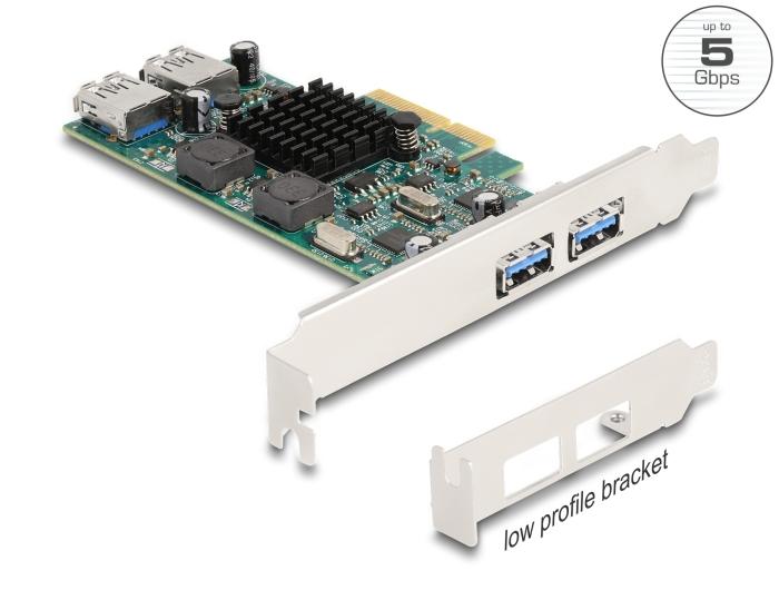 Delock PCI Express x4 kaart met 2 x externe USB 5 Gbps type-A + 2 x interne USB-poorten