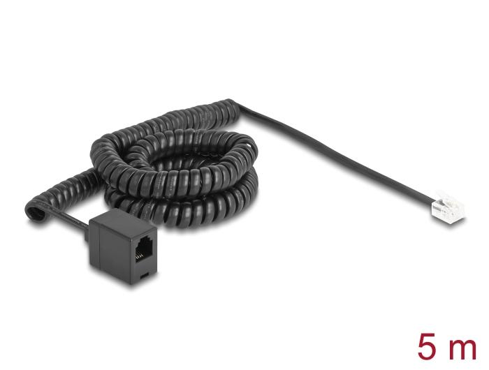 Delock Telefoonkabel / Spiralkabel RJ11 Stekker naar RJ11 Aansluiting zwart 5 m