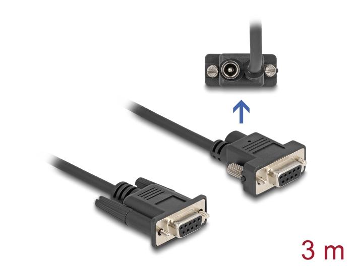 Delock Seriële Kabel RS-232 D-Sub9 Stekker naar D-Sub9 Stekker Stroomvoorziening
