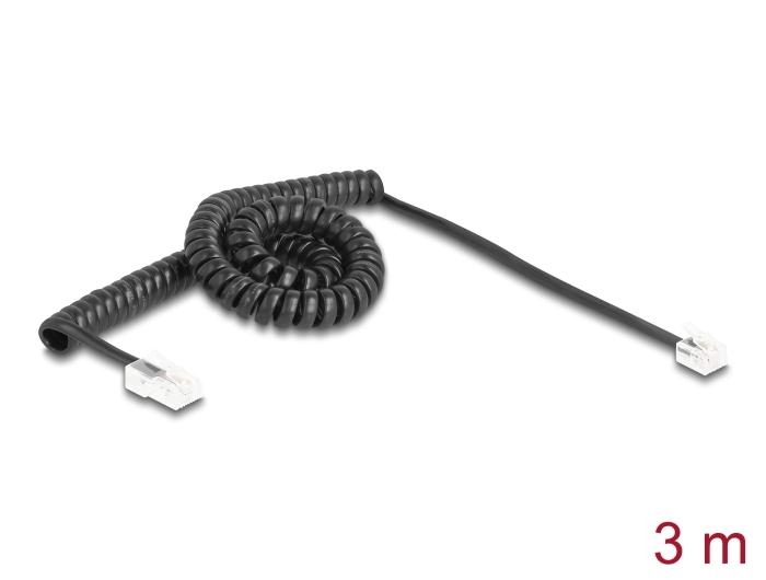 Delock Telefoonkabel / Spiralkabel RJ11 Stekker naar RJ45 Stekker zwart 3 m