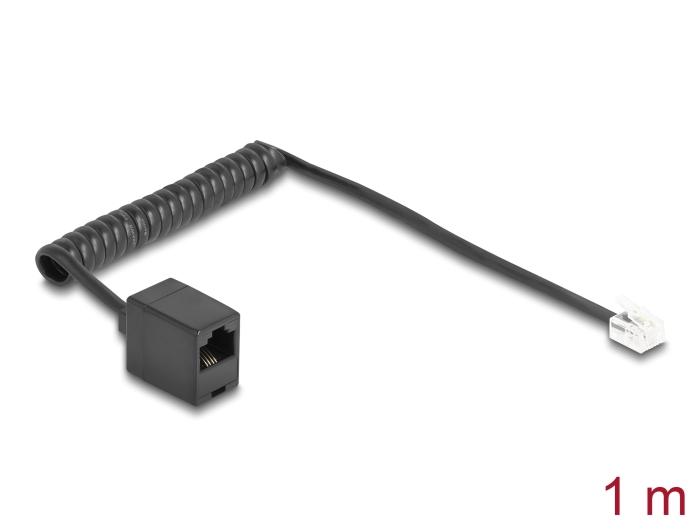 Delock Telefoonkabel / Spiralkabel RJ11 Stekker naar RJ45 Aansluiting zwart 1 m