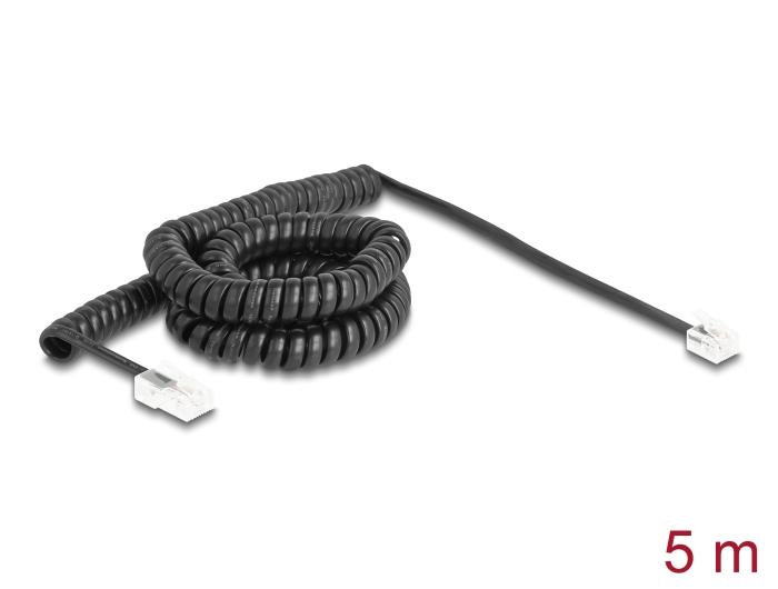 Delock Telefoonkabel / Spiralkabel RJ11 Stekker naar RJ45 Stekker zwart 5 m