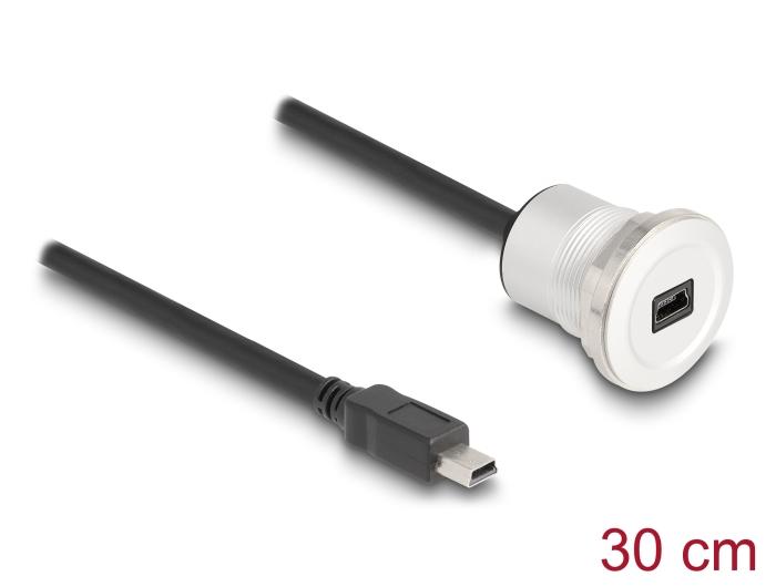 Delock USB 2.0 Mini-B inbouwbus met kabelset stekker 30 cm Aluminium