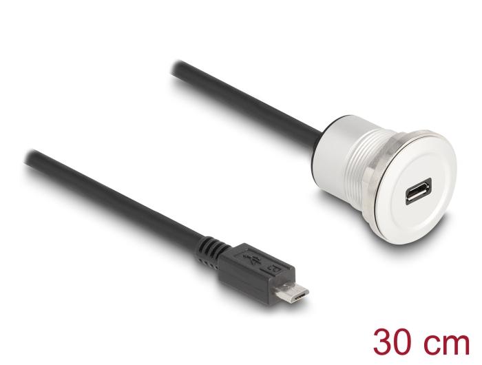 Delock USB 2.0 Micro-B inbouwbus met kabelpeitsje stekker 30 cm Alumin