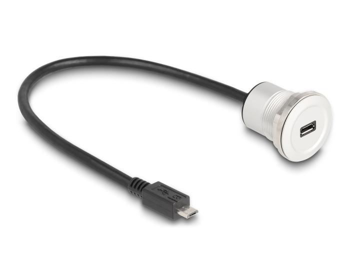 Delock USB 2.0 Micro-B inbouwbus met kabelpeitsje stekker 30 cm Alumin