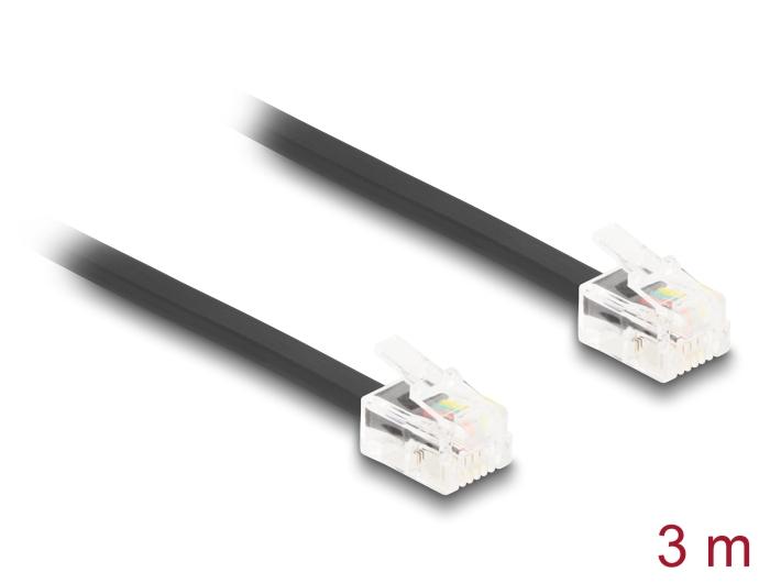 Delock Telefoonkabel RJ11 Stekker naar RJ11 Stekker zwart 3 m