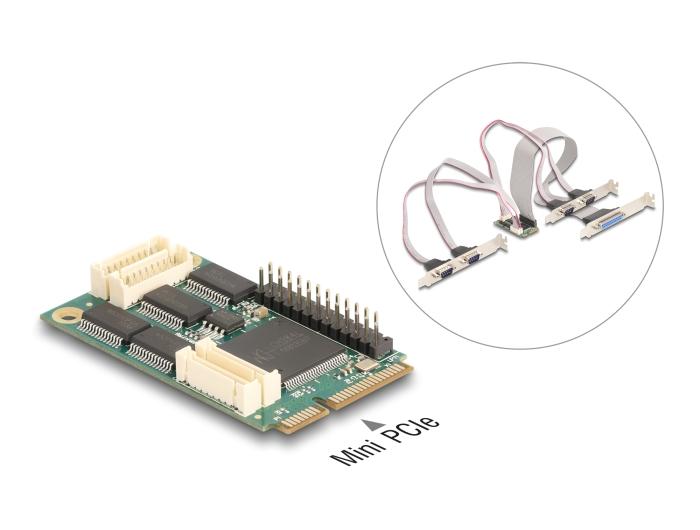 Delock Mini PCIe I/O PCIe full size 4 x Seriële RS-232, 1 x Parallel