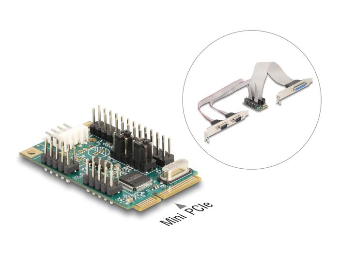 Delock Mini PCIe I/O PCIe full size 1 x Parallel, 2 x Seriële RS-232 met S